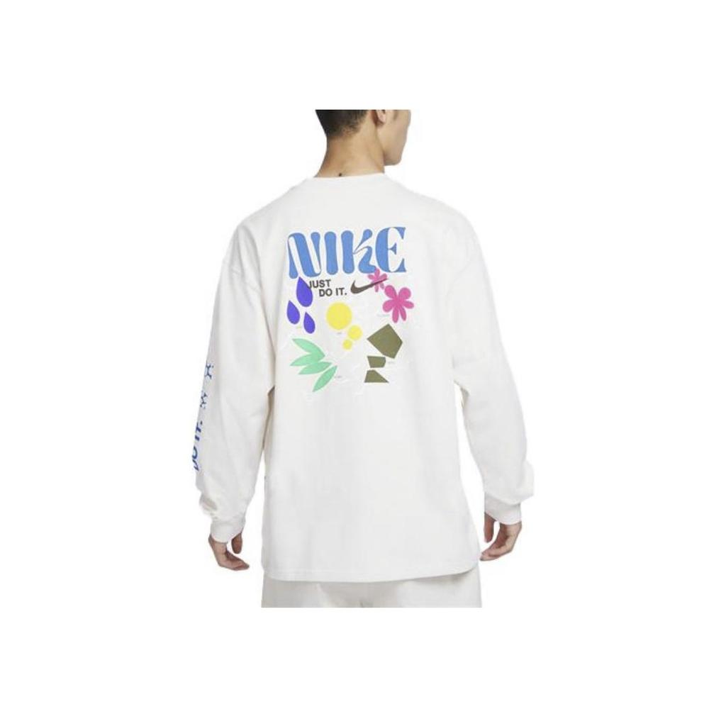 Nike Logo Embroidered Crew Neck Loose Long Sleeve T-Shirt Men Tops White FJ7682-030