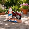Beach Dwarf Decoration Funny Summer Santa Motorcycle Figurine with Beer, Resin Motorbike Gnome Environmentally Friendly Art Sculpture, Outdoor Garden