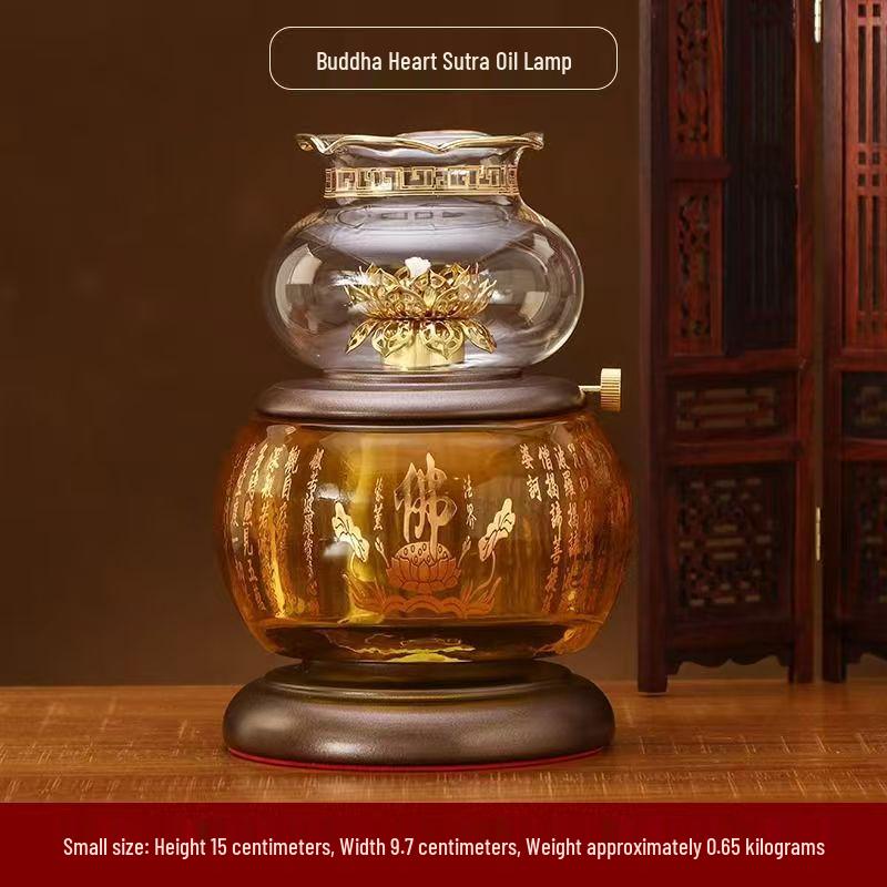 Large Windproof Crystal Oil Lamp Holder for Buddha Offering - Heat-Resistant for Long-Burning Liquid Ghee in Household or Temple.