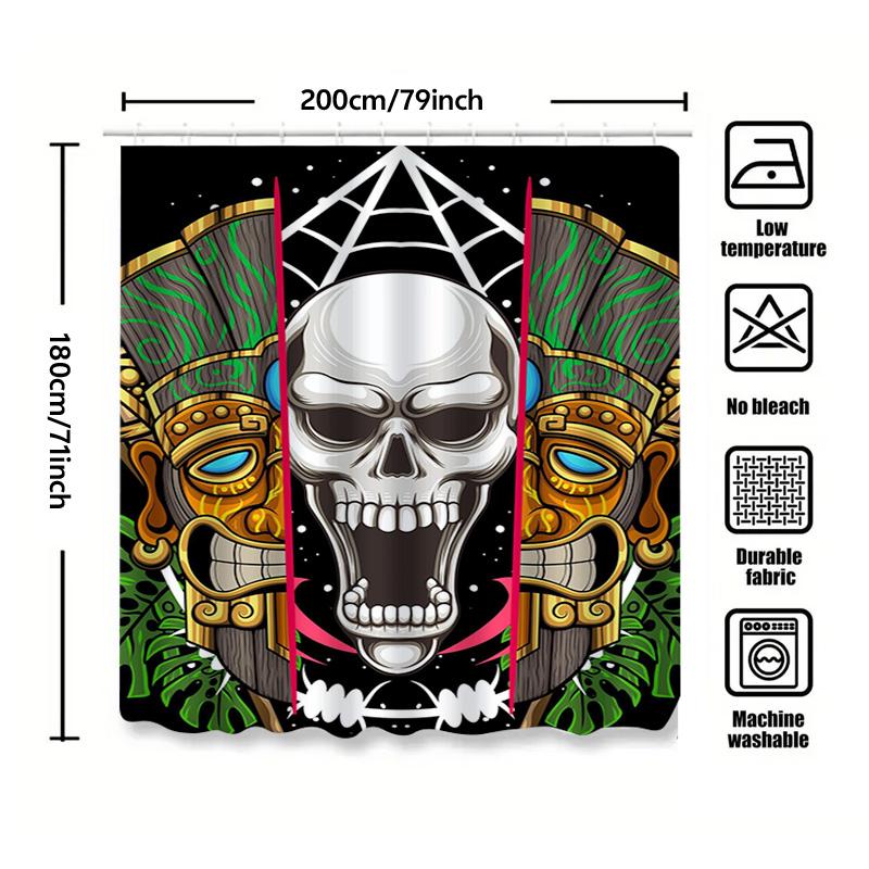 Tuniu Aztec Skull Shower Curtain Cool Tribal Art Scary Horror Room Decor Wall Hanging Bathroom Decor