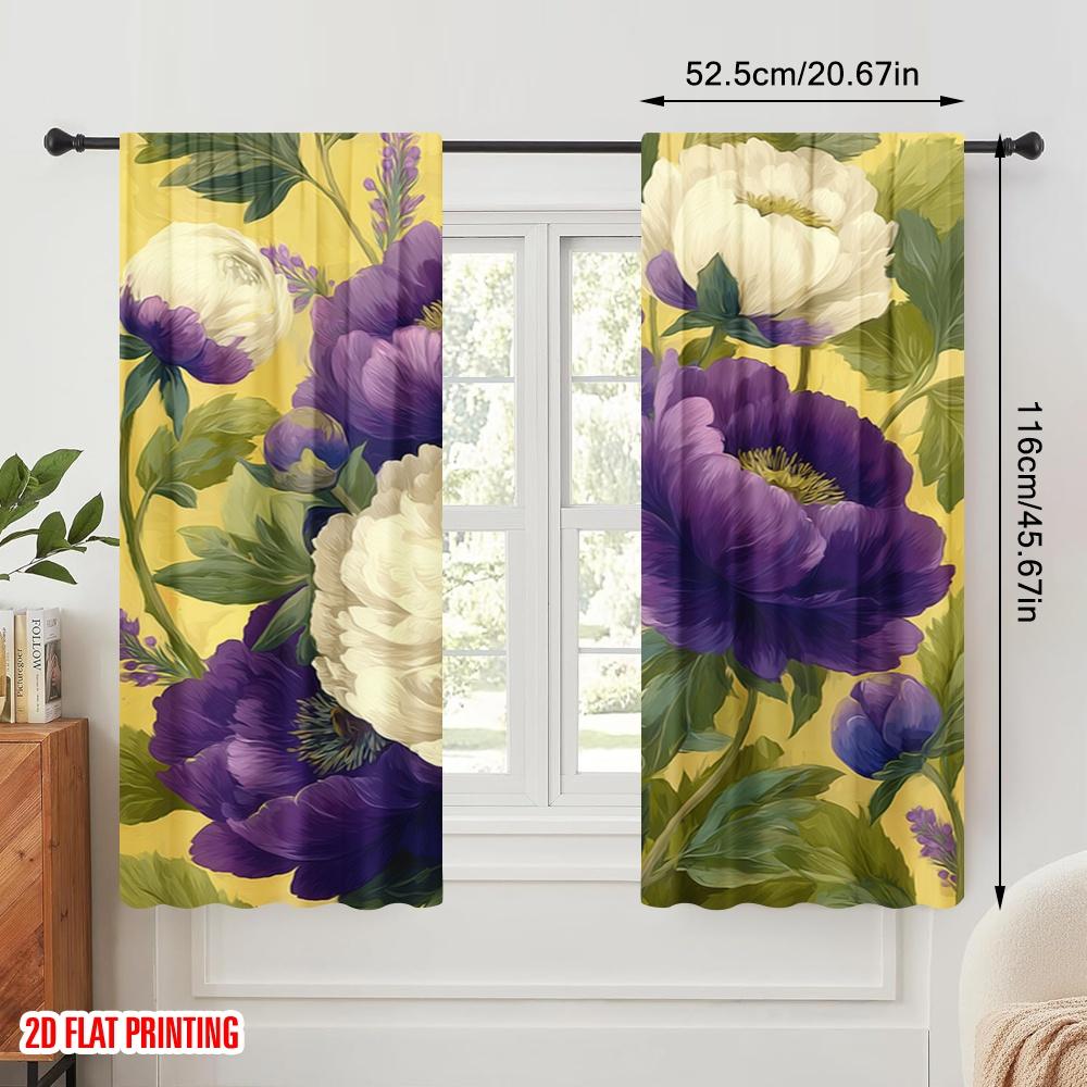 2 Stück, 2D-Flachdruck Beliebte Vorhangpaneele Lebendige florale Blüten Polyesterstoff (ohne Stange) Art Deco Festlich Ideal für