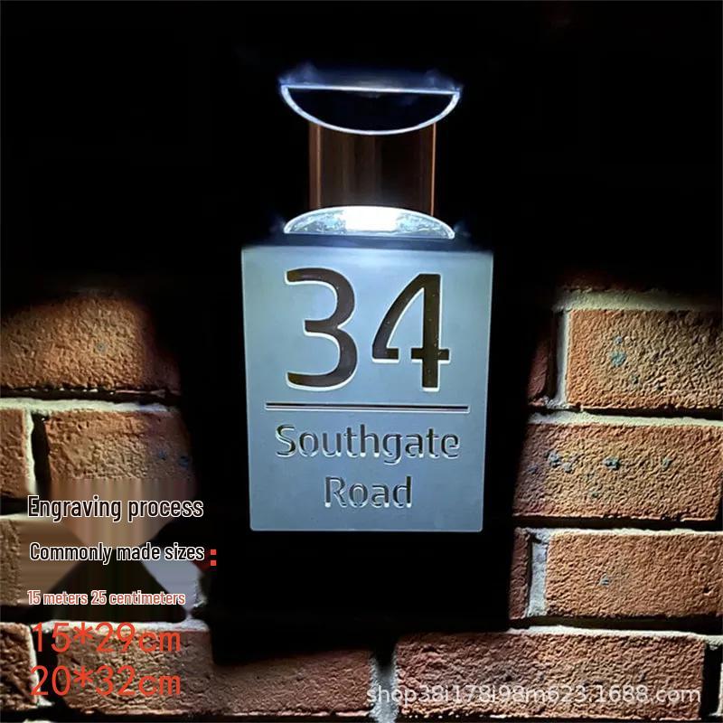 Solar-Powered Custom House Number Plaque with LED Lights