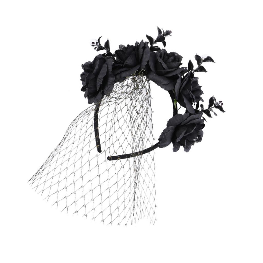 Elegant Rose and Tulle Hair Hoop for Halloween Festivities Adjustable Size Headband Comfortable Hairband Party Ornament
