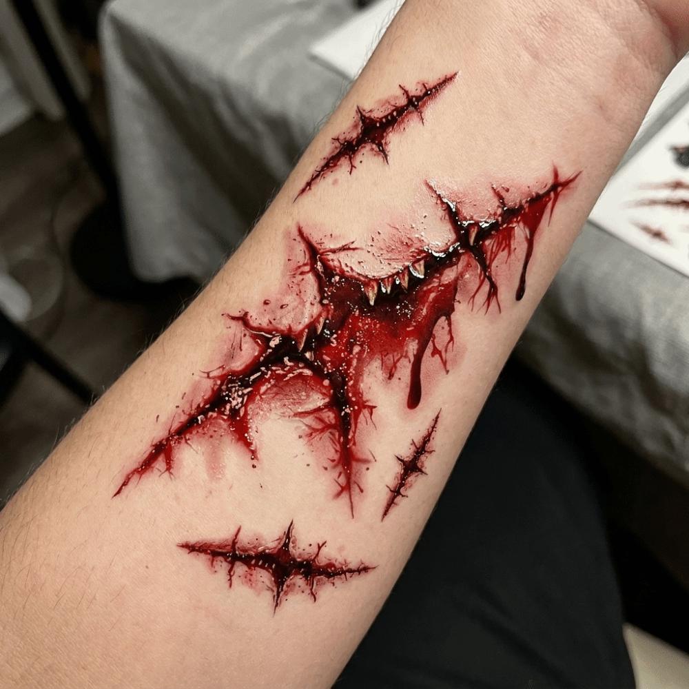 5PCS/SET Long-Lasting Bloody Scar Tattoos Decals Halloween Fake Wound Stickers Film Props