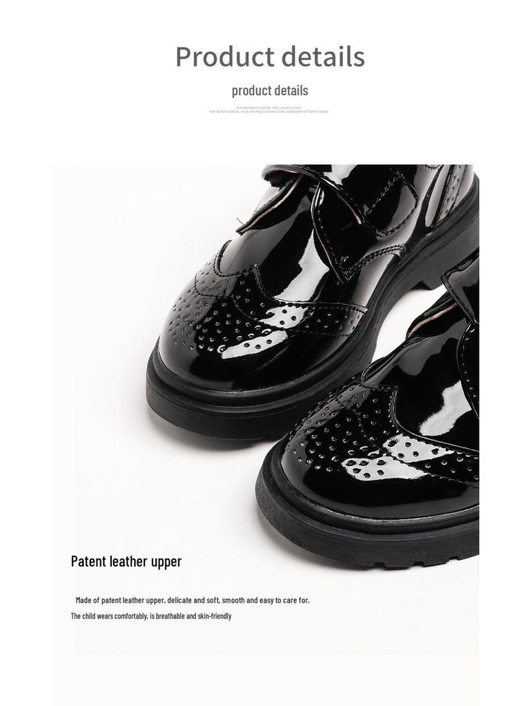 Boys' Black Leather Shoes Soft Sole, Korean-Style, for Spring/Autumn 2025 School Performance.