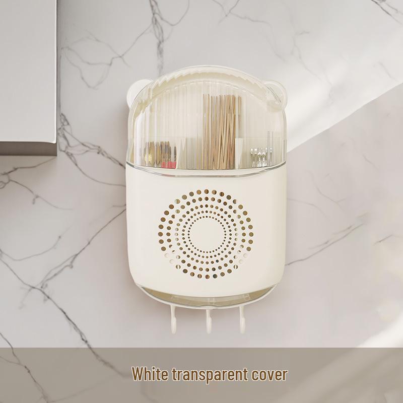 Wall-Mounted Dustproof Chopstick Holder with Suction Cup, Fully Enclosed and Insect-Proof Storage Rack. Milky White