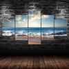 Ocean Beach Sea View Horizon Over Water Canvas 5 Piece Five Panel Wall Print Modern Art Poster Picture Home Decor Gift For Him For Her