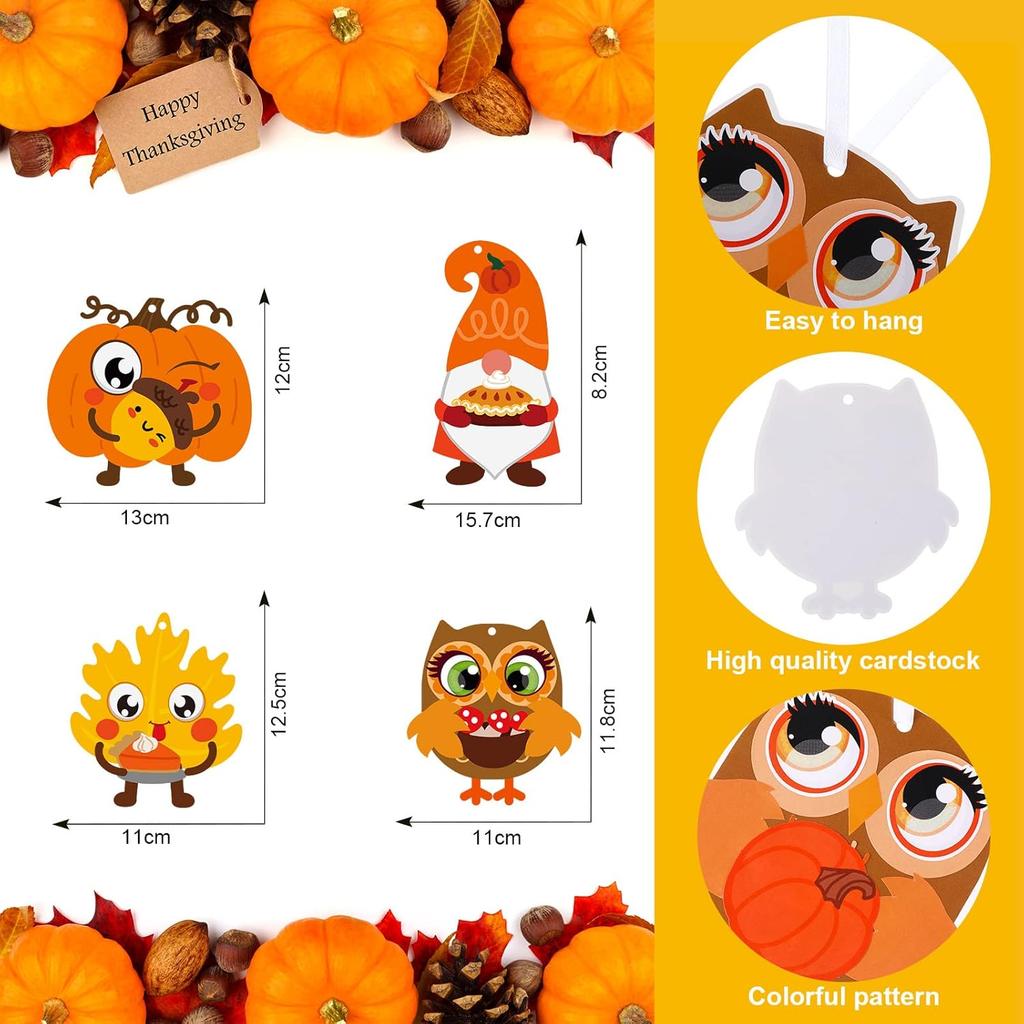 Sumind 24 Sets Fall Leaves Ornaments Decorations Autumn Fall Craft Kit for Kids Sets Owl Cutouts DIY Fun Pumpkin Owl Decoration Home Activities for
