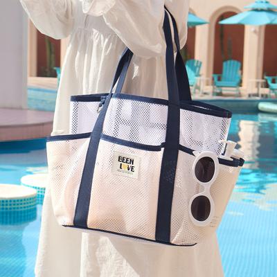 Minimalistische Netz-Strandtasche mit großer Kapazität, Netz-Kulturtasche für den Außenbereich, atmungsaktiv, sichtbare Kosmetiktasche
