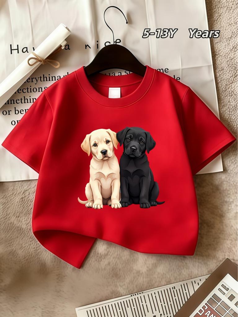 2026 Girls Fashionable Pure Cotton TShirt Round Neck Top Dog Print Short Sleeve Breathable and Comfortable Sports Top