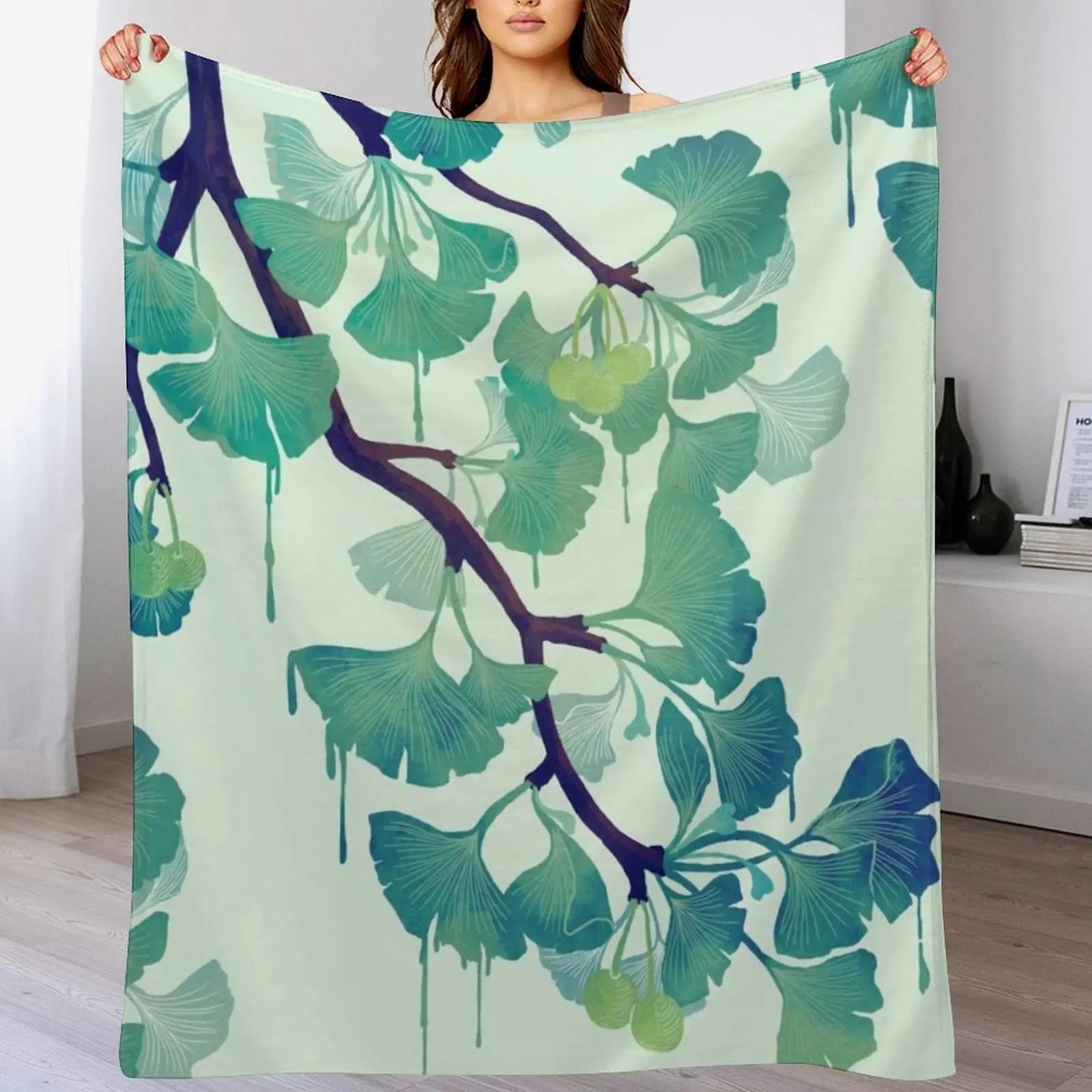 O Ginkgo in Green Throw Blanket Warm Throw Blanket Gift for Anniversary 102x76cm(40x30in)