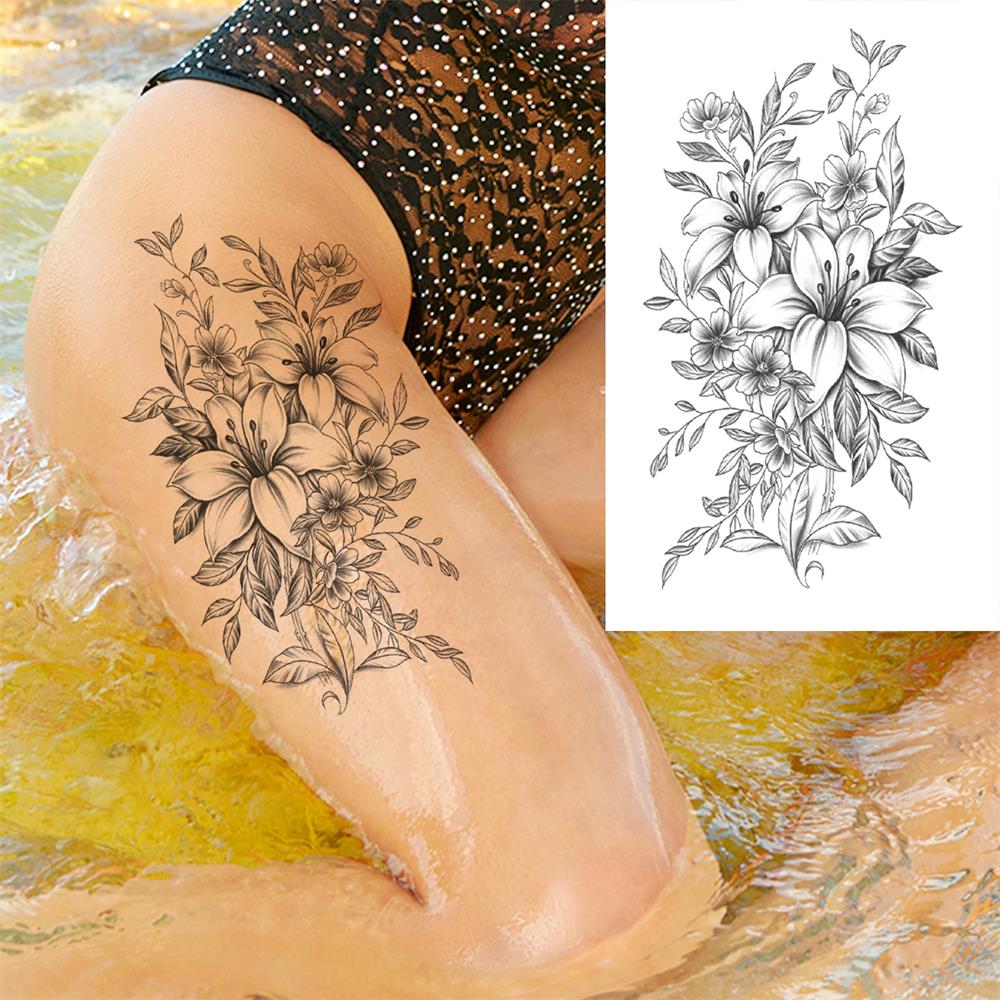 Realistische Nep Pioenroos Tijdelijke Tatoeages Voor Vrouwen Meisje Zwarte Roos Olifant Bloemen Tatoeage Sticker Tijger Anemoon Tatoeages Halfmouw