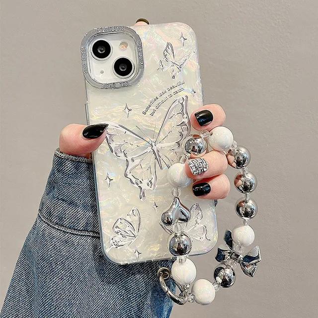 

Чохол для телефону з браслетом і ланцюжком у формі метелика для Huawei P60 P50 P40 P70 Mate 30 40 50 60 Pro Plus Plating Conch Pattern Cover For Mate 40E багаті чорний колір