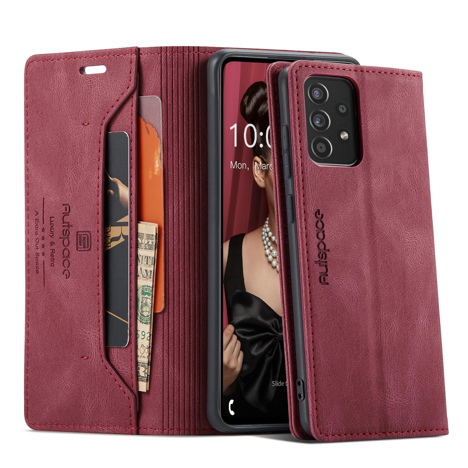 

For Samsung Galaxy A40 Wallet Case AUTSPACE A01 Leather Stand Cover with RFID Blocking Card Holder Red