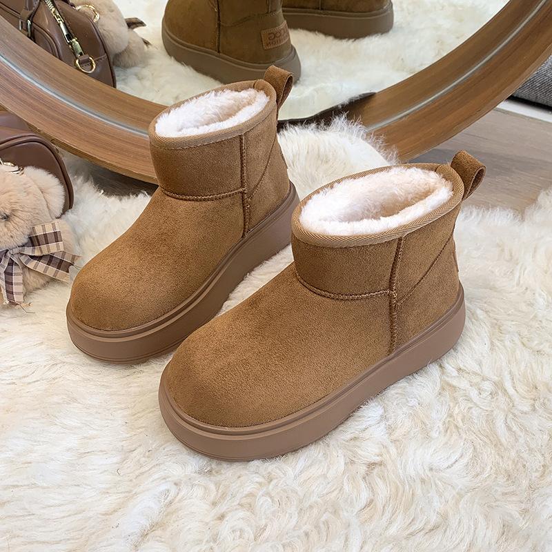 

Women s Lightweight Thick-Sole Winter Insulated Snow Boots Leather and Fur Combination Slip-Resistant Durable Casual Athletic Cotton Boots 40 малиновый