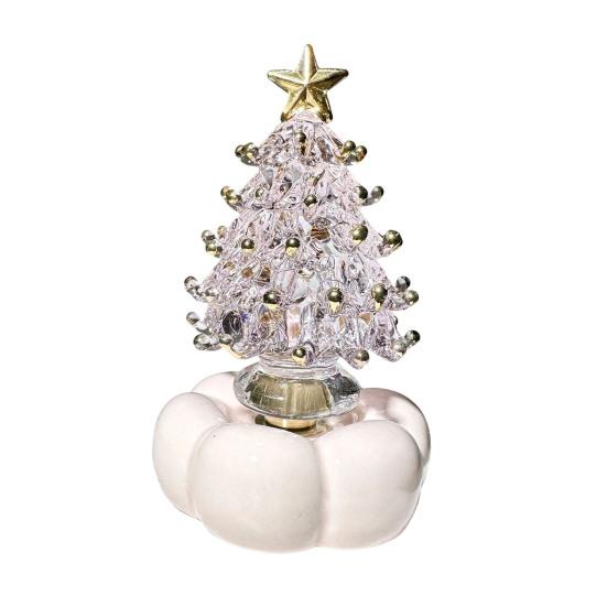 Decorative Glass Sculpture Glazed Christmas Tree Ornament with Star Topper, Colorful Party Table Decor Art, Faux Crystal Tabletop for Home Office Gift