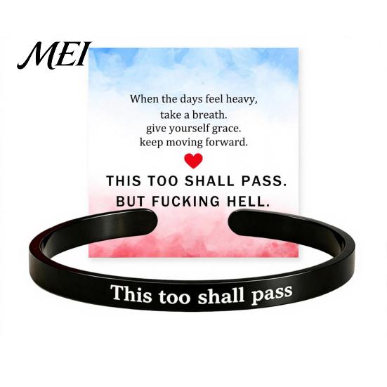 Bracciale Promemoria Resilienza Questo Passerà Anche Questo Bracciale a Manetta con Mantra, Messaggio Nascosto Inciso Elegante Accessorio di Incoraggiamento Ispirazionale