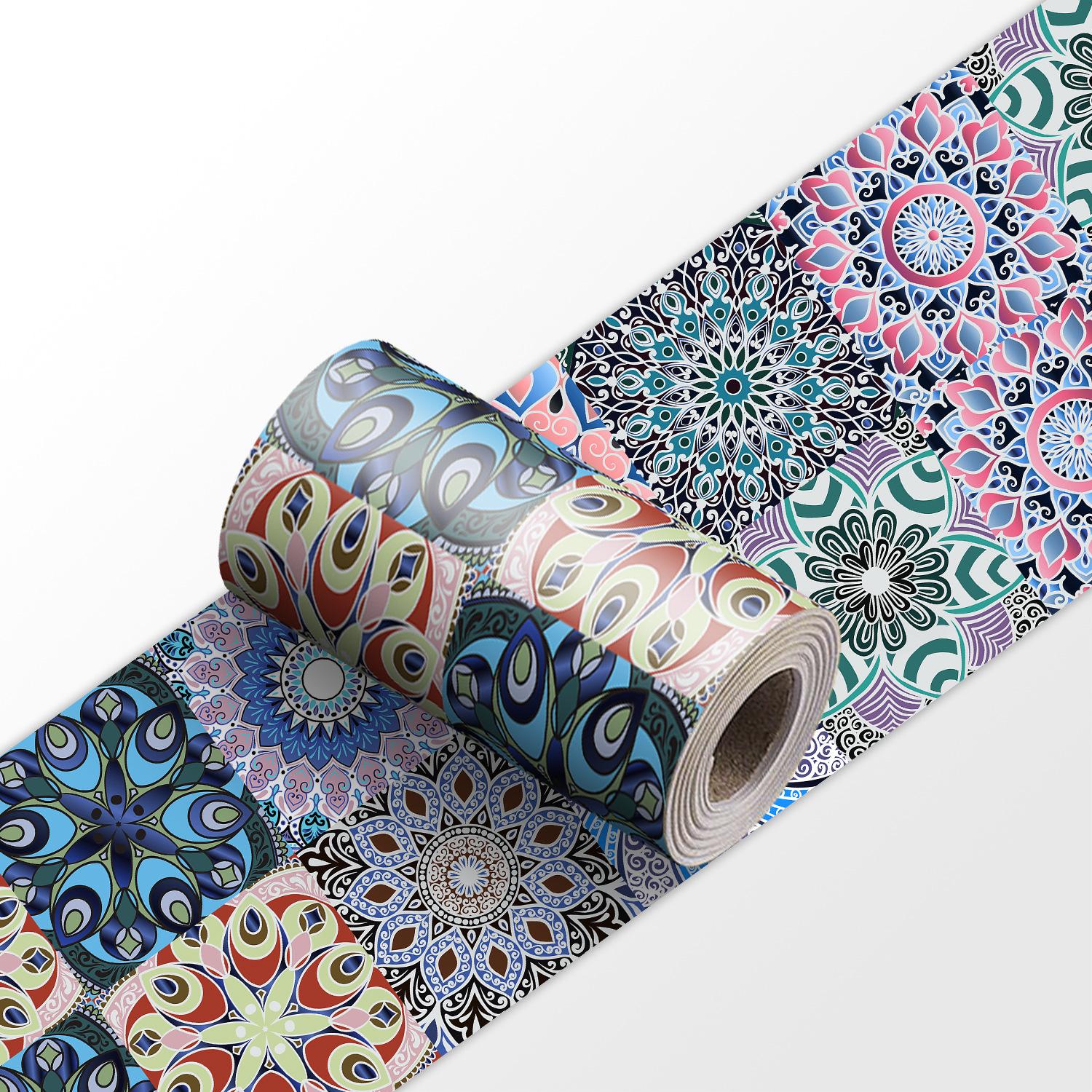 

Узор Мандала Самоклеящаяся Декоративная Полоса для Линии Талии Плинтус для Ванной Комнаты Плитка для Пола Водонепроницаемая Наклейка на Стену Peel & Stick 10cm*240cm*1pc