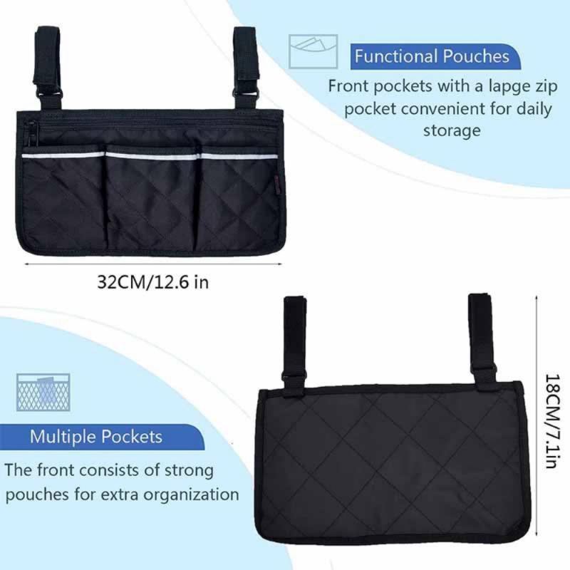 5 Colors Wheelchair Side Organizer Bag Multi Pockets Armrest Storage With Zipper