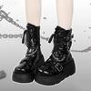 Muffin Belt Buckle Punk Medium Boots Spice Girls Platform Boots 2025 Autumn New Wedge Heel Raised Martin Boots Women