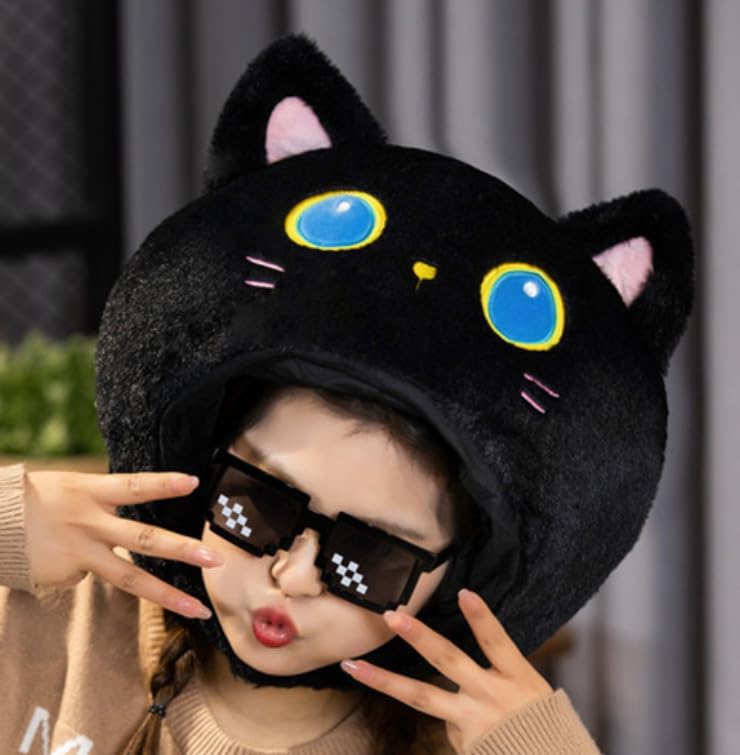 Katzenhut Cosplay Katze Kätzchen Schwarze Katze Halloween Verwandlungsmaske Kopfbedeckung Plüsch Kigurumi Kopfbedeckung Flauschig Niedlich Halloween [DOKiDOKi] [Produkt]