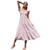 Summer fresh pastoral print ruffle edge sleeveless backless dress