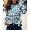 Round Neck 3D Floral Printed Top Casual Long Sleeved Women's T-shirts - Soft Medium Stretch Polyester Fabric Spring and Autumn Relaxed Fit Clothing