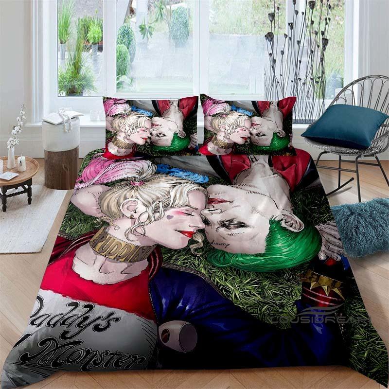Suicide Squad 3-Piece Bedding Set: 3D-Printed Cartoon Duvet Cover Set (Includes Pillowcases; Inserts Not Included).