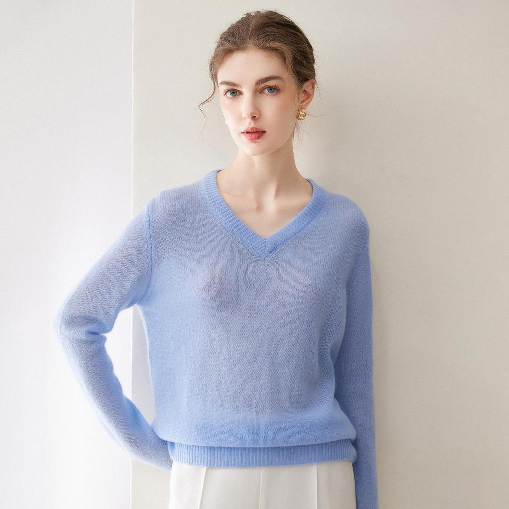 2026 Happy Kaka Women's Silk Cashmere V-Neck Sweater