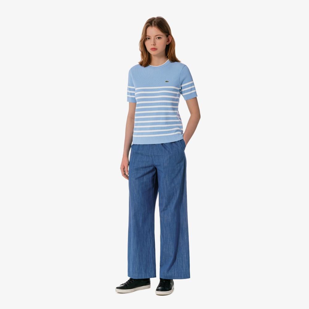 [lacoste] Women's Linen Elastic Waist Wide-Leg Pants HF611E-56G36L