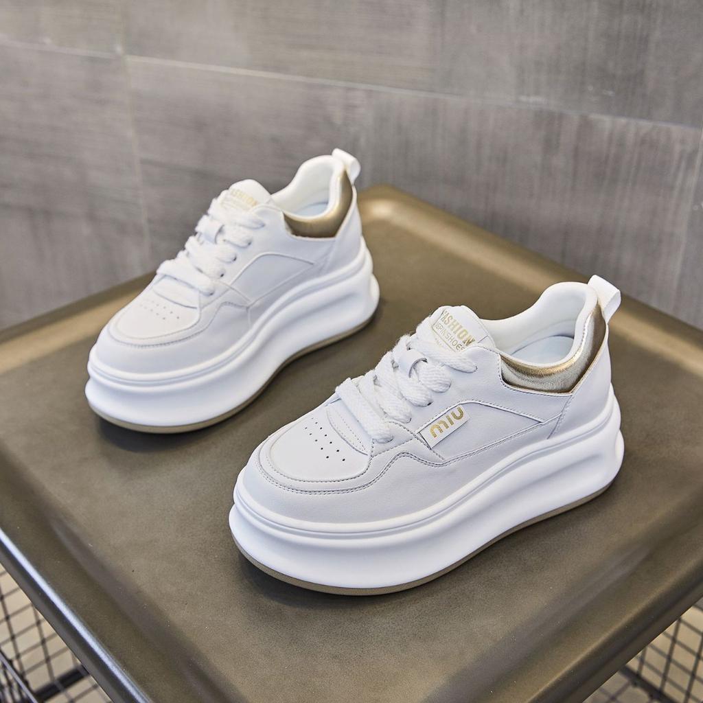 Spring and summer new leather casual women's inner heightening platform slimming single shoes versatile muffin board shoes women