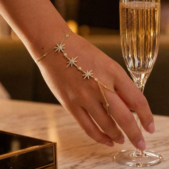 Pulsera de Guante con Estrella de Ocho Puntas, Pulsera de Cadena Ajustable de Aleación de Zinc, Pulsera Brillante de Estrella para Regalo de Joyería
