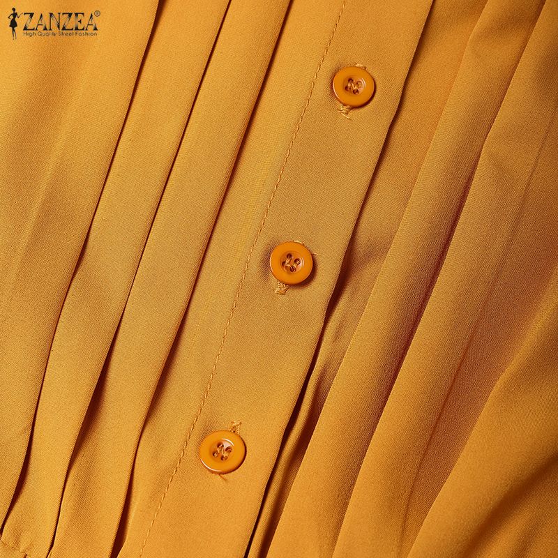 ZANZEA Kobiety Casualowa Sukienka z Okrągłym Dekoltem w Jednolitym Kolorze z Długim Rękawem i Luźnym Krojem