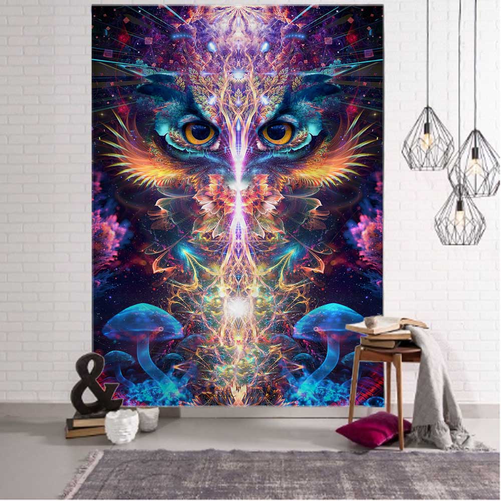 Owl starry sky mushroom tapestry wall hanging psychedelic skull wings hippie bohemian witchcraft aesthetics room wall decoration