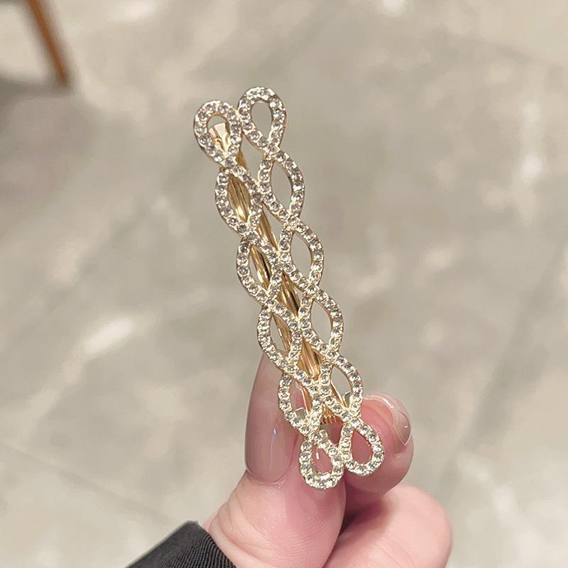 1pc Mode Petit Design de Niche Chaîne Strass Pince à Cheveux Série Noir Or Simple Haut de Gamme Célèbre sur Internet Pince à Cheveux Pince à Frange