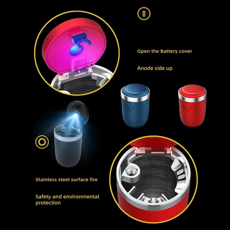 Auto Ashtray with Lid Design and Integrated Light, Small ABS Cabin Cup for Daily Driving, Parked Breaks, Drivers