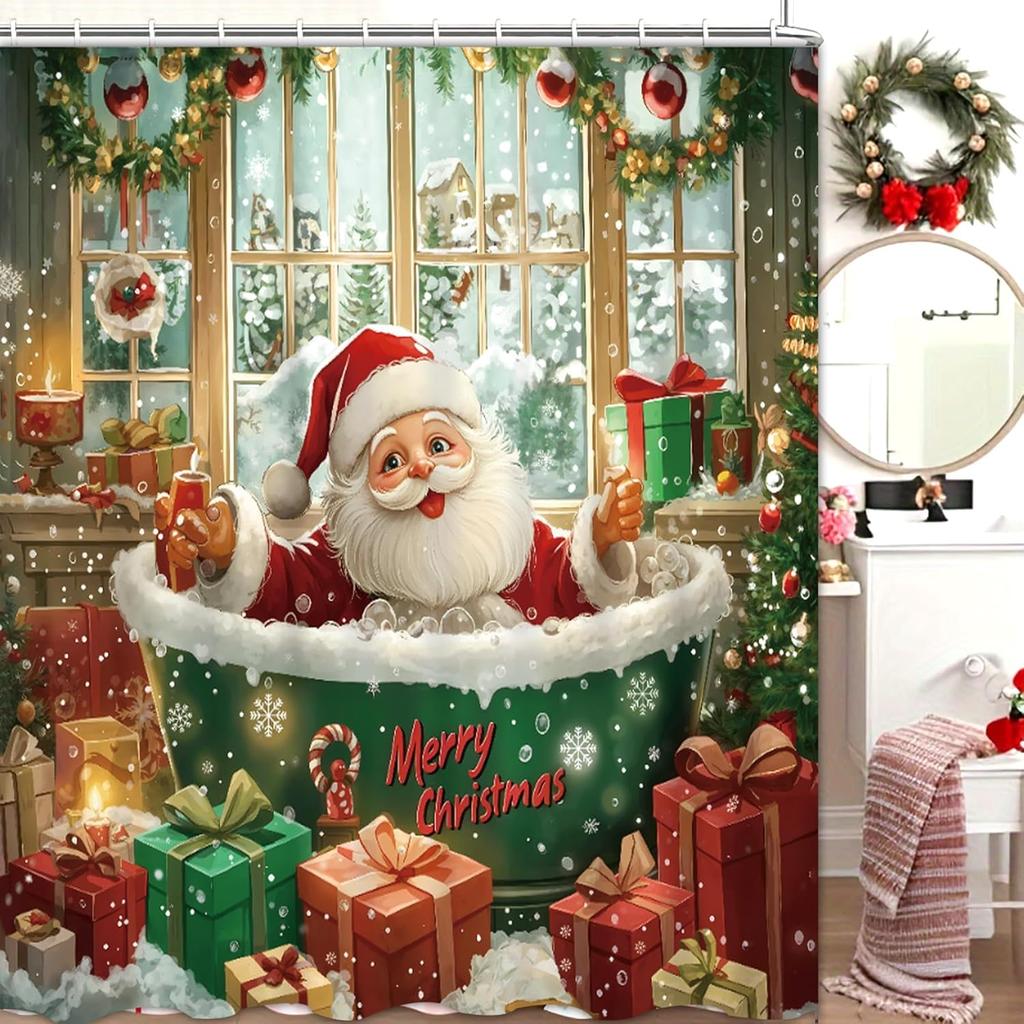 Christmas Shower Curtain,Winter Christmas Shower Curtains for Bathroom,Cute Funny Shower Curtain,Waterproof Polyester Insulated