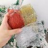 2M Christmas Ribbon Hollow Out Shiny Gold Silver Red Silk Ribbon Gift Wrapping Xmas Tree Hanging Decoration DIY Handmade Bowtie
