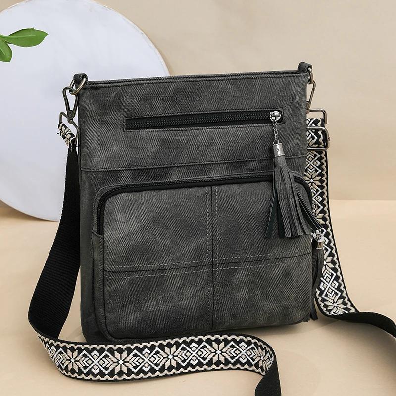 Damen Retro Denim PU Einzel-Schultertasche Große Kapazität Umhängetasche Multifunktionale Schulter-Umhängetasche Ausflugs-Freizeit-Pendlertasche