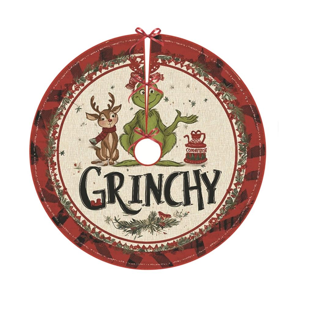 Christmas Tree Skirt New Greentown Cartoon Tree Skirt 90CM Digital Printing Christmas Creative Decoration Tree Fence