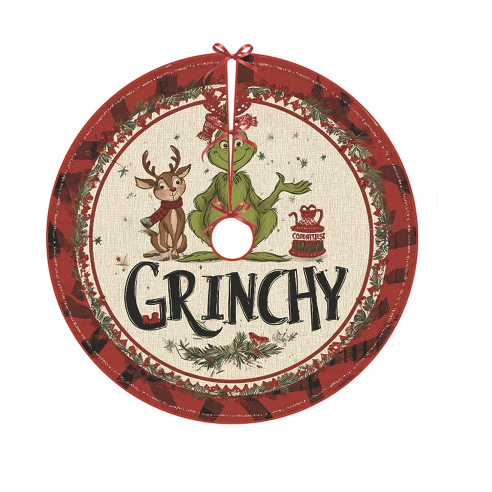 

Christmas Tree Skirt New Greentown Cartoon Tree Skirt 90CM Digital Printing Christmas Creative Decoration Tree Fence One Size