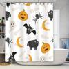 Halloween-themed Shower Curtain with Cute Patterns for Bathroom Decoration White Background, Pumpkin Ghost Cat Bat Moon Design