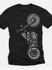 Men'S and Unisex'S Black Motorcycle Back Print T-Shirt, White Line Art Design, Soft Breathable Round Neck Casual Tee, Motorcycle Enthusiast Apparel, D