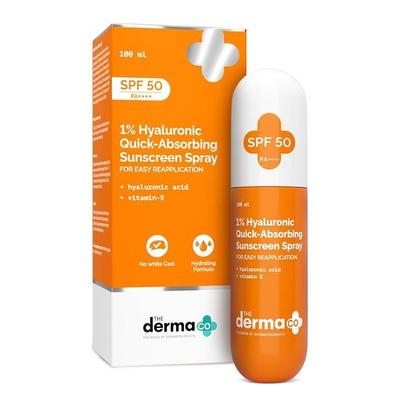 Die Derma Co. 1% Hyaluronsäure, schnell einziehendes Sonnenschutzspray | Hyaluronsäure und Vitamin E | LSF 50 und PA++++ | Gesicht und Körper | Alle Hauttypen – 100 ml