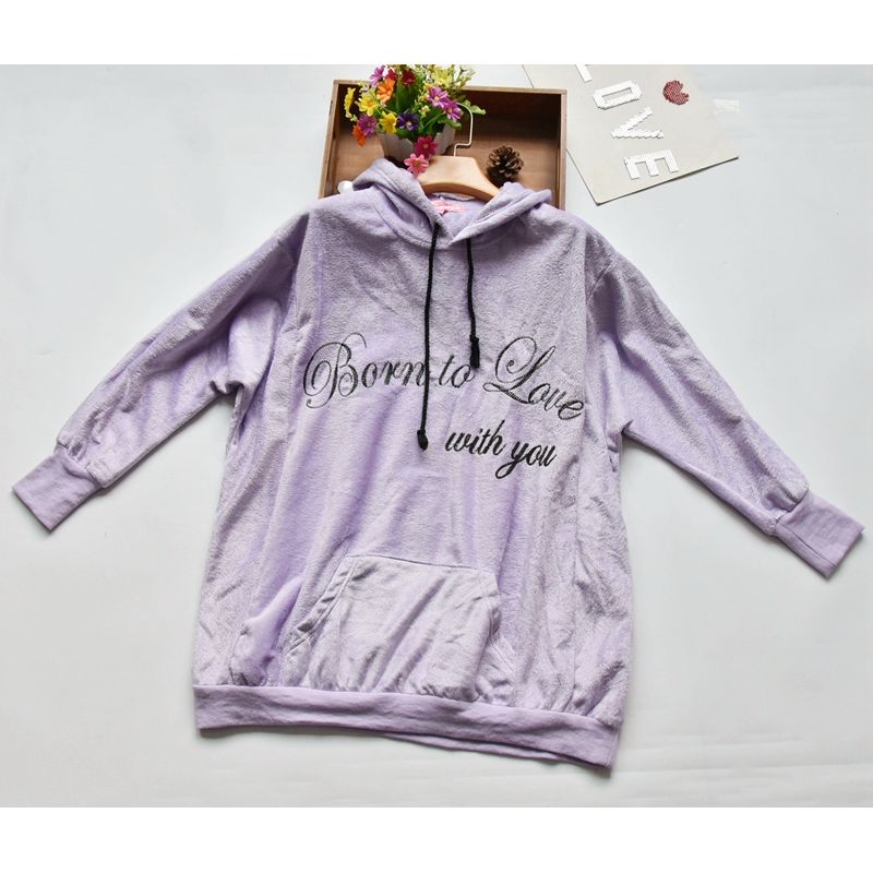 

! Spring Women s Velvet Hooded Pullover Long Sleeve Pajama Top Outerwear Loose Casual Homewear Purple bat style M