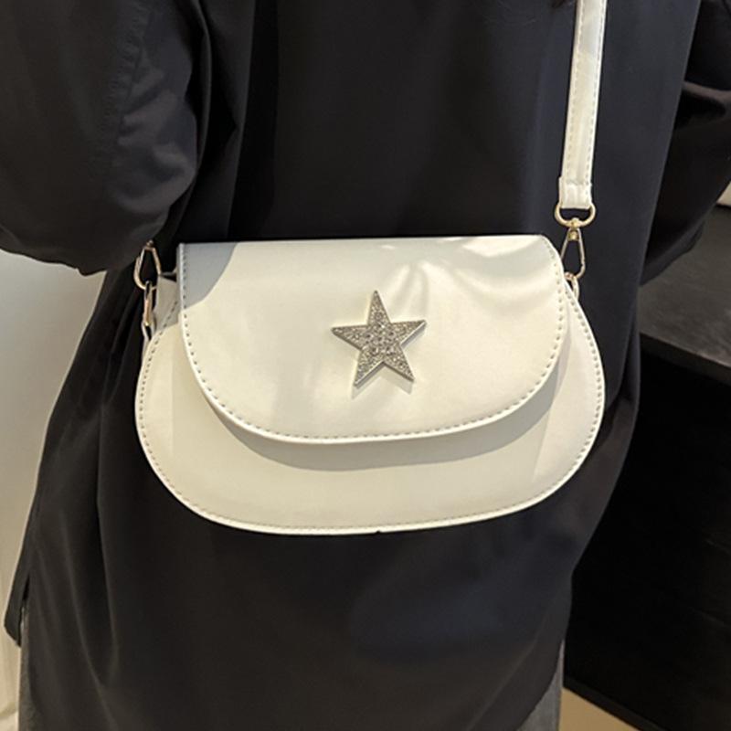 2025 New Temperament Fashion Design Single Shoulder Crossbody Foreign Style Solid Color Four-pointed Star Portable Texture Crossbody Bag Female