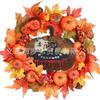 Harvest Wreath With Pumpkins Berries Vine Circle Halloween Thanksgiving Door Decor