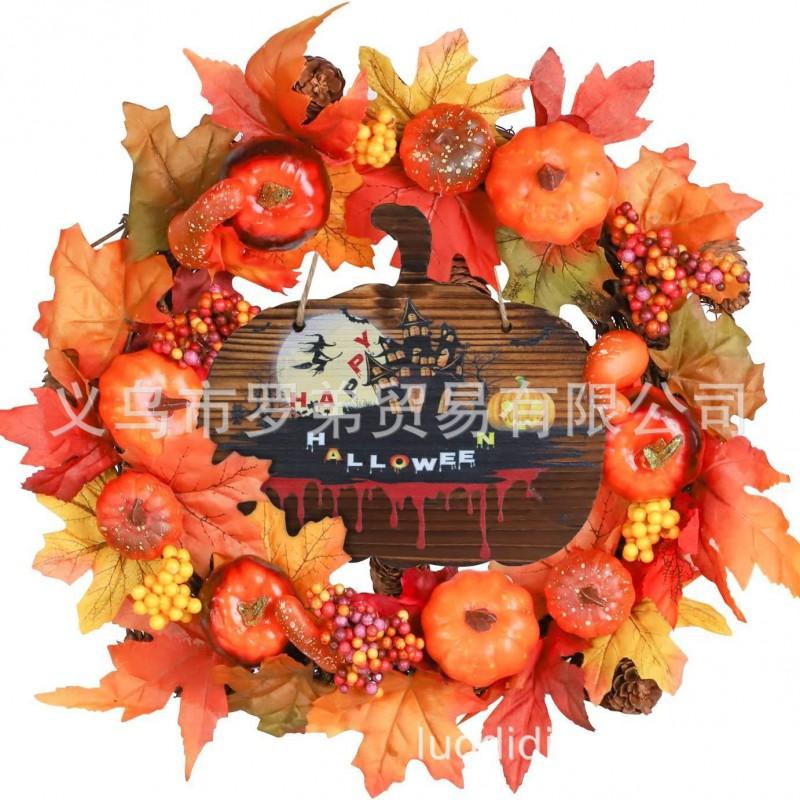 Harvest Wreath With Pumpkins Berries Vine Circle Halloween Thanksgiving Door Decor