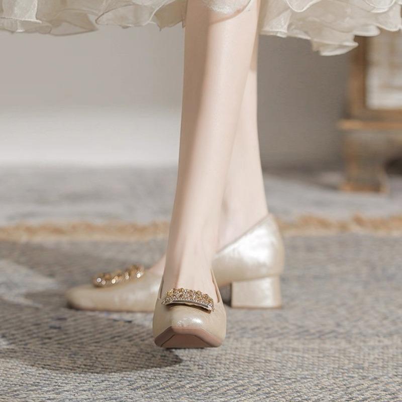 Chunky Heel Shoes for Women Summer Shoes New Style All-match Temperament Mid-heeled Shoes