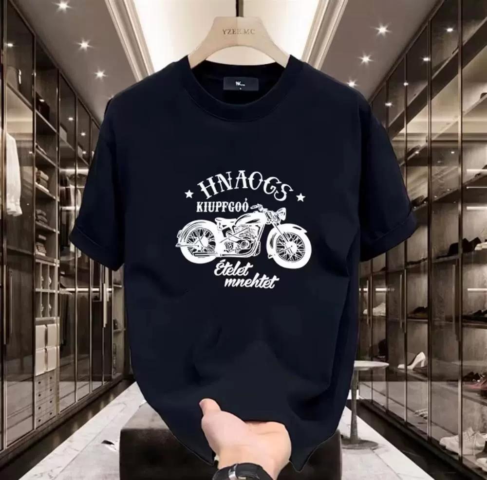 Motorcycle Boy T-Shirt Men Vintage 100% Cotton Short Sleeve Tops Tees  Hip Hop High Street Oversized T-Shirt 5XL